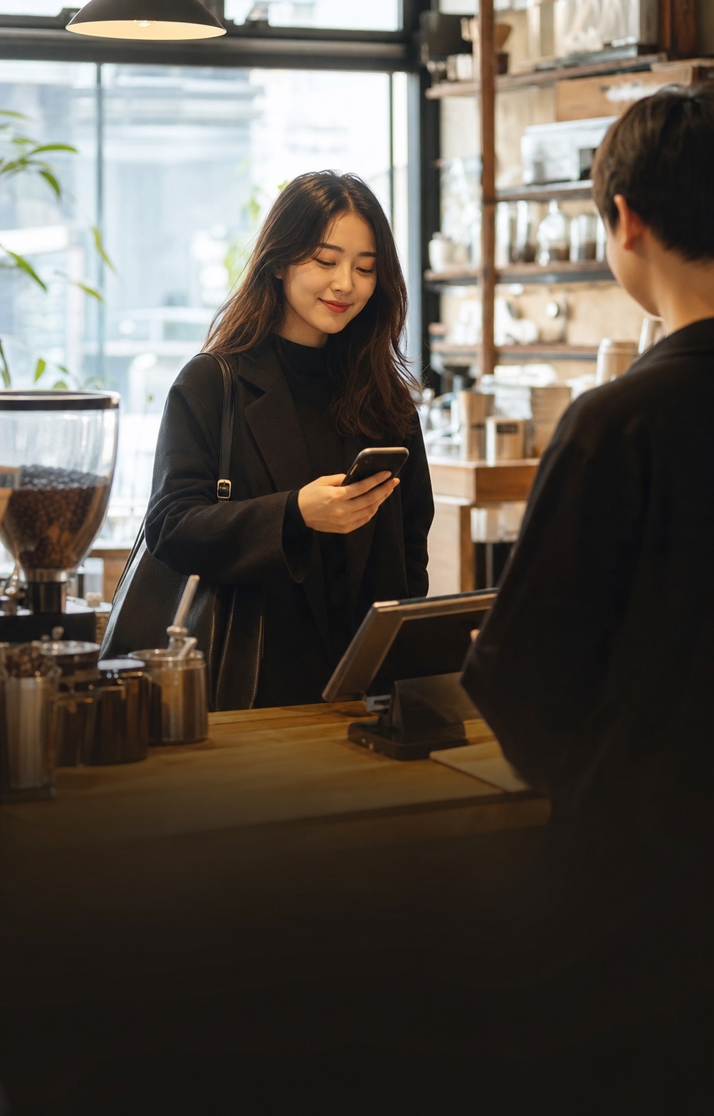 カフェでの少額決済のRedotPay日本利用イメージ